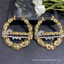 Shangjie OEM Custom Alloy Geschnitzter Name Bambusohrringe Silberohrringe Frauen 18k Gold Hoop Ohrringe